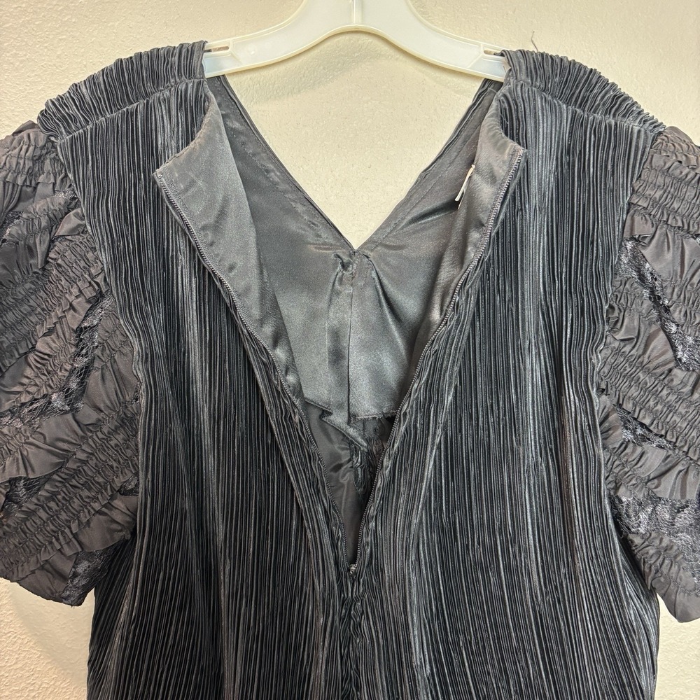 80s Kathrine Lindsay Rhinestone Bow Pleated Blouse Black Women's 18 Glam Top - Picture 14 of 14